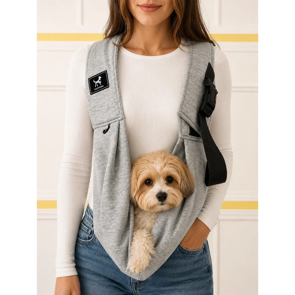 PawPubby Pet Sling Carrier Small Dog Cat Hands Free Crossbody Travel Bag Gray